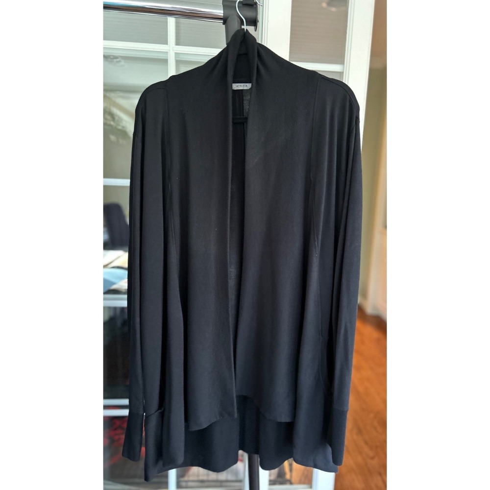 Athleta Womens XL Black Open Front Cardigan Pranayama Restore Wrap Pockets